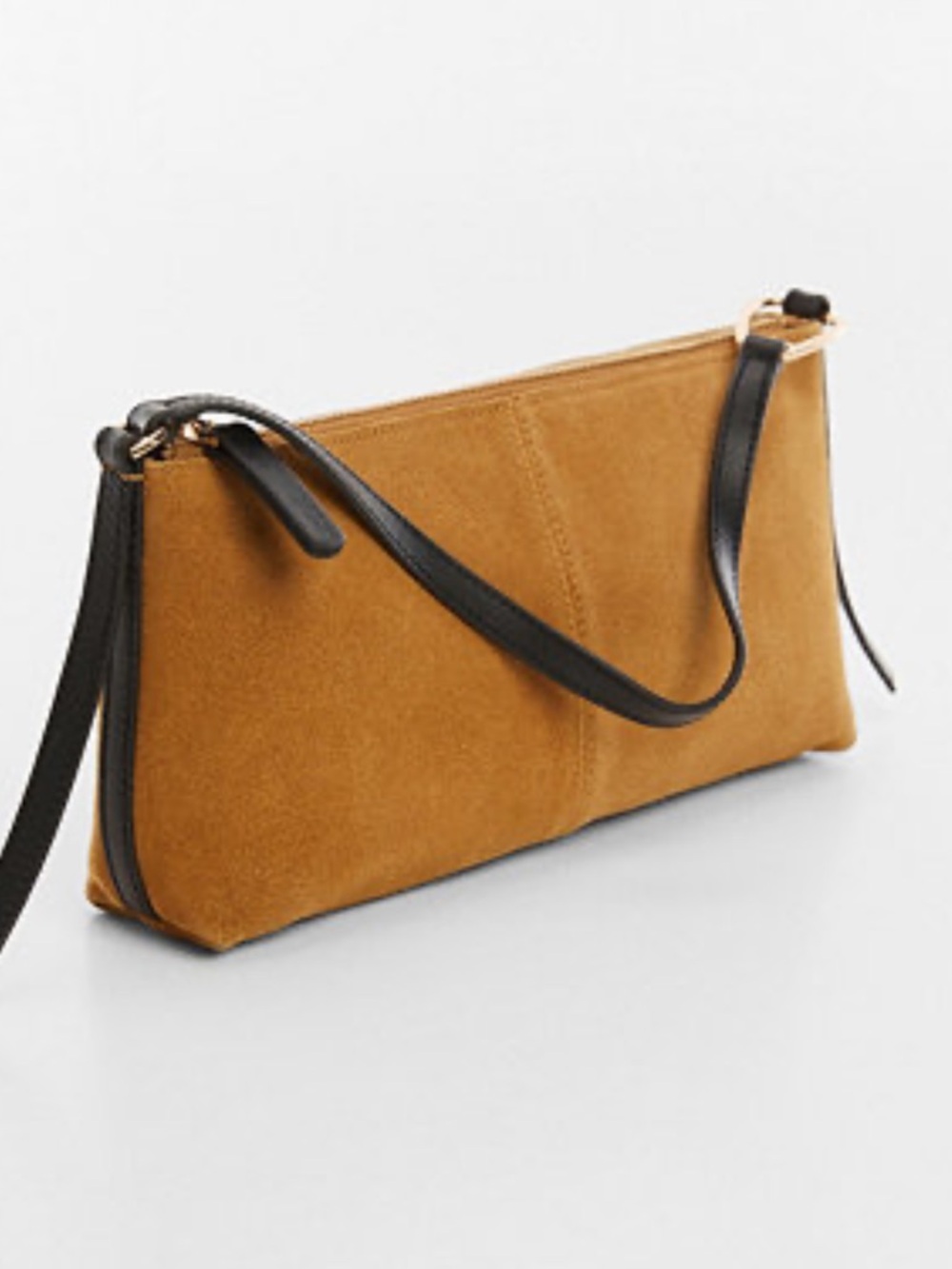 Mango Suede Shoulder Bag in Tan with Black Strap